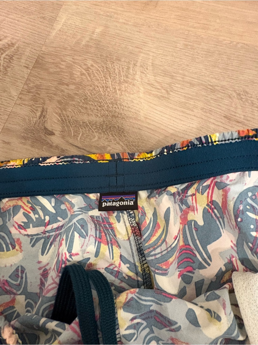 Patagonia Men’s Swim Trunks - Navy, Yellow & Pink Abstract Print - Picture 3 of 6